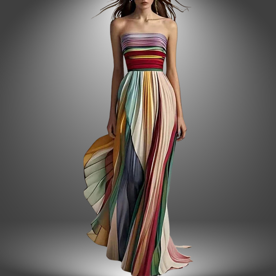Abigail | Strapless Colorful Pleated Maxi Dress - Lisa New York
