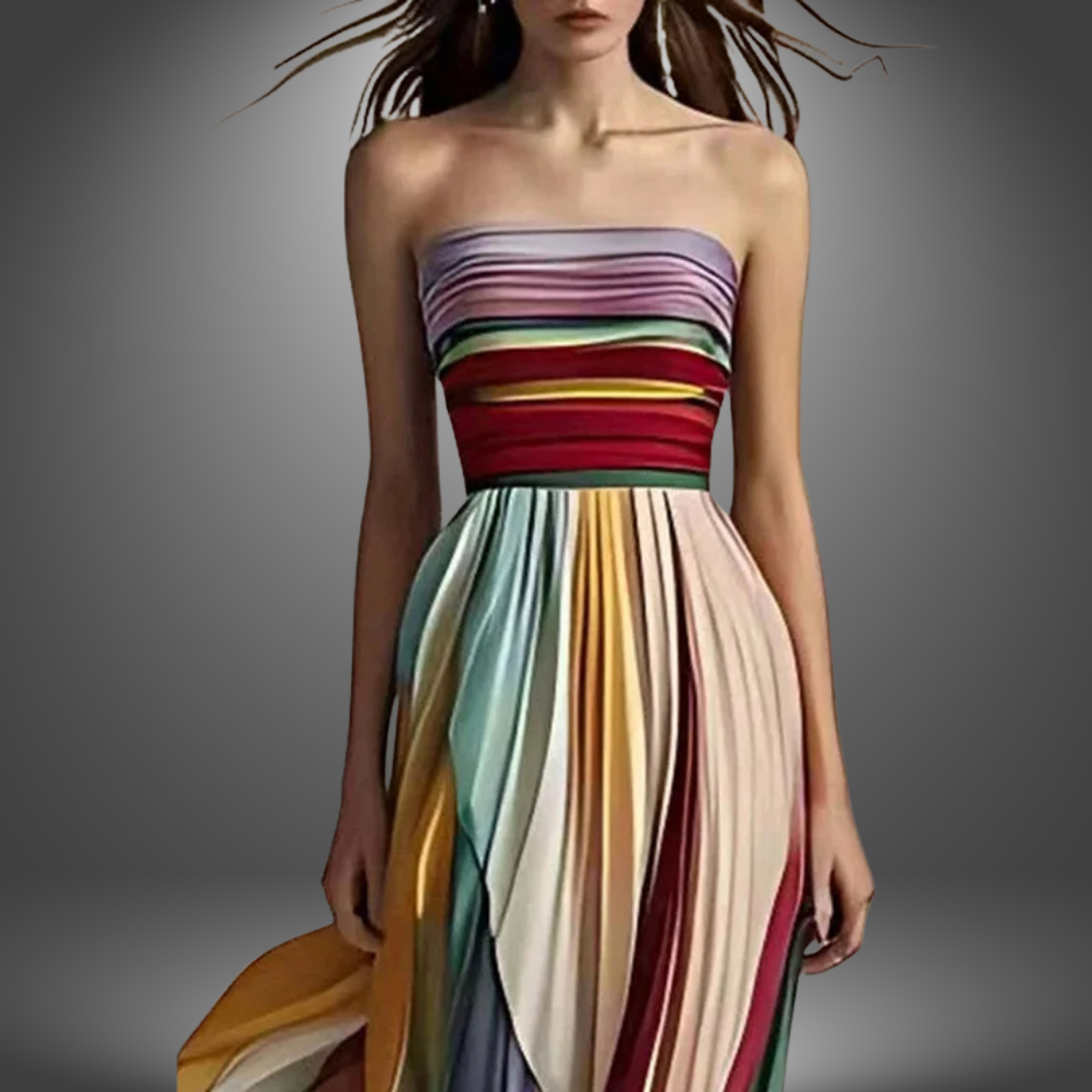 Abigail | Strapless Colorful Pleated Maxi Dress - Lisa New York