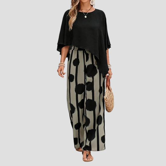 Milavie™ | Conjunto de Mujer con Top Asimétrico y Pantalón Estampado