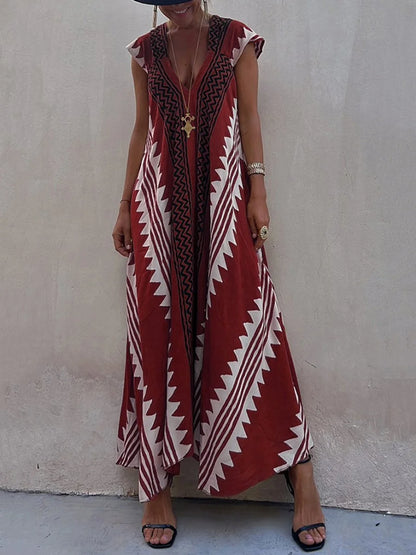 Vestido Boho Chic con Escote en V Profundo – Elegancia que Fluye con Cada Paso
